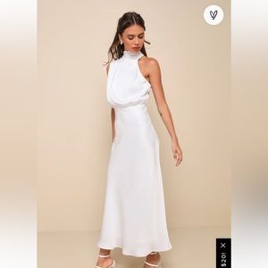 NWT Lulus Distinctive Charm White Satin Asymmetrical White Satin MIDI Dress